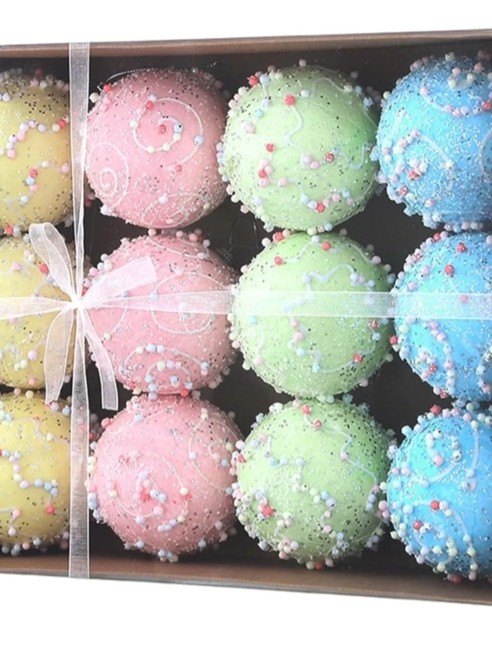 Pastel Party Ball Ornaments - Pink, Green, Blue, Yellow. 12 Count. NWT.